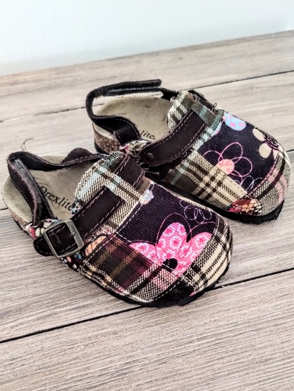 Brexilite Sherry Fly Plaid Floral Mary Jane Shoes - Pink & Brown Little Girls 8M